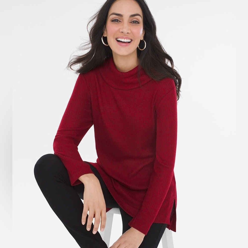 CHICO’S Zenergy Cozy Cowl-Neck Tunic in Red